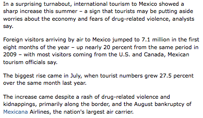 Mexico's violence not keeping tourists away