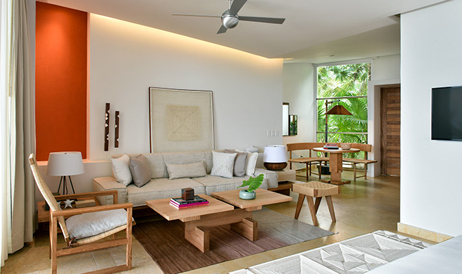 rosewood mayakoba studio suite living room