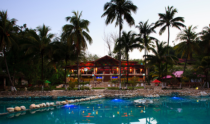 Chan Kah terrace across pool